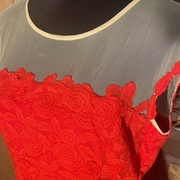 Mirror of Venus by Anthropologie floral lace dress orangish-red 8 - Picture 3 of 6